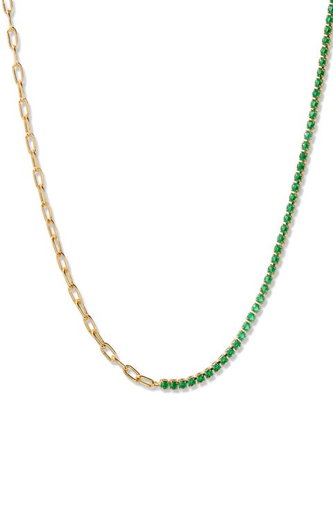 Isabella Mini Birthstone Tennis & Paper Clip Chain Necklace