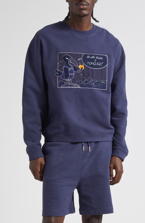 Tシャツ・カットソー MONCLER Men Sweater K10919C00011M6329 742 blue Blue Logo T-Shirt - Moncler - Men | WE IN STYLE