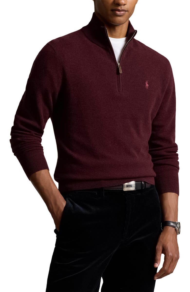 Polo Ralph Lauren Regular Fit Wool Quarter Zip Sweater, Main, color, Aged Wine Heather