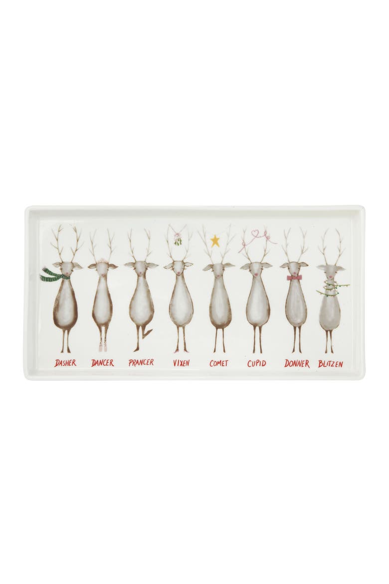 Santa's Reindeer with Names Rectangle Stoneware Serving Platter, Main, color, Multicolor