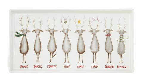 Santa's Reindeer with Names Rectangle Stoneware Serving Platter