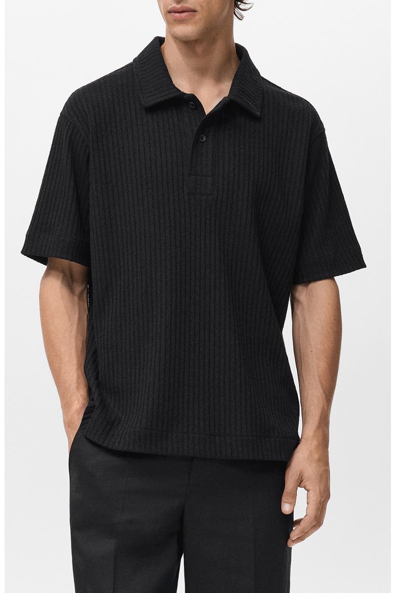 Textured Knit Polo, Main, color, BLACK