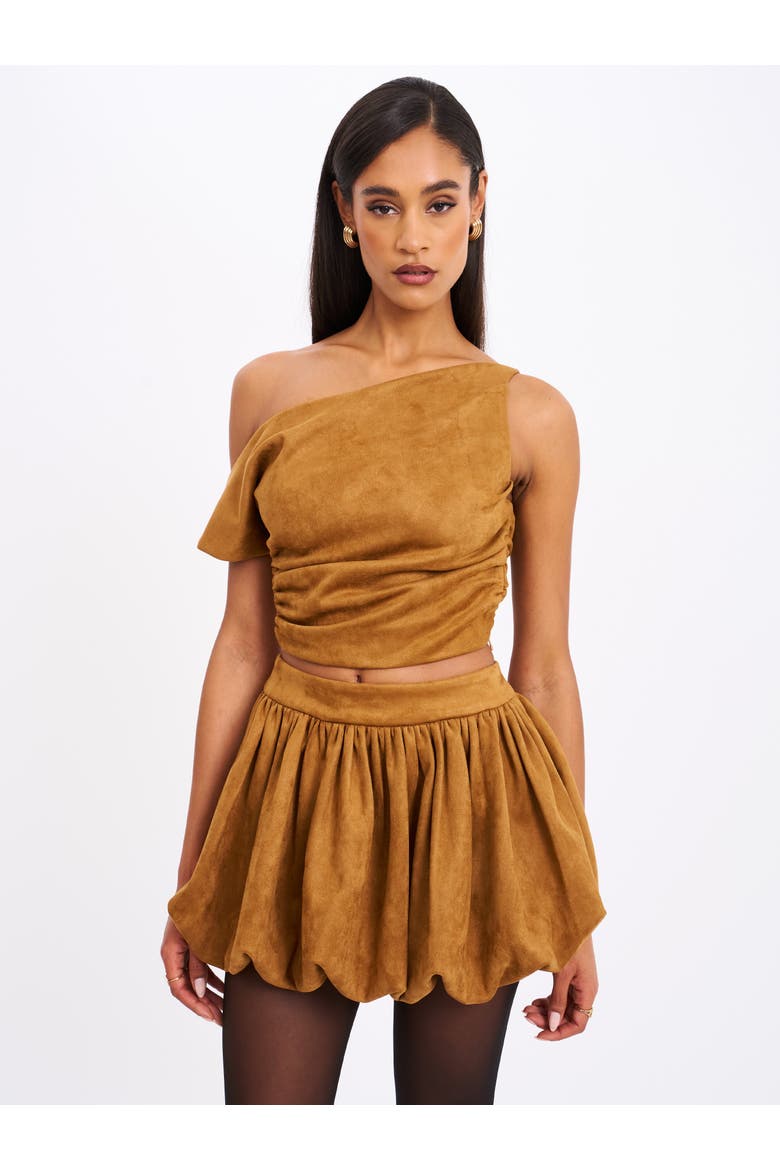 Yunna Suede Bubble Hem Skirt, Alternate, color, Brown