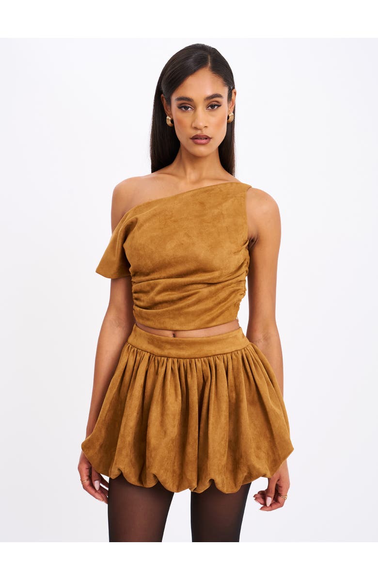 Miss Circle Yunna Suede Bubble Hem Skirt, Alternate, color, Brown