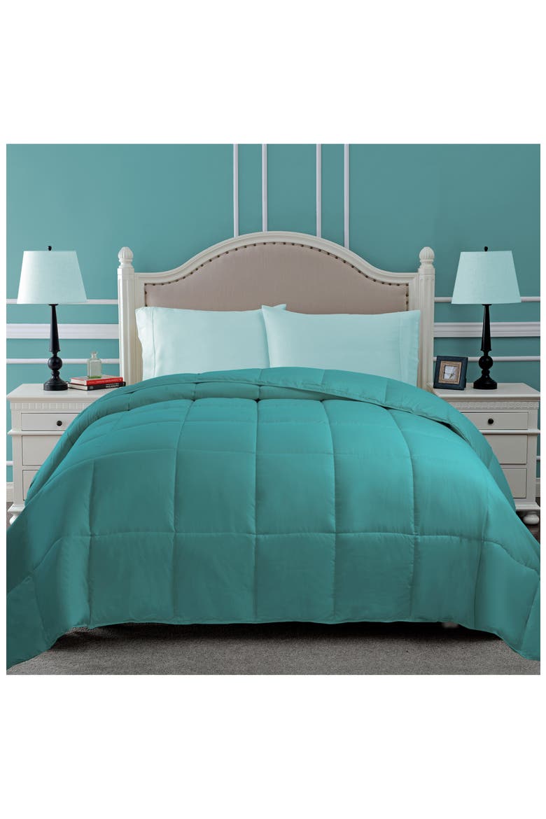 Classic All-Season Reversible Down Alternative Comforter, Alternate, color, TURQUOISE