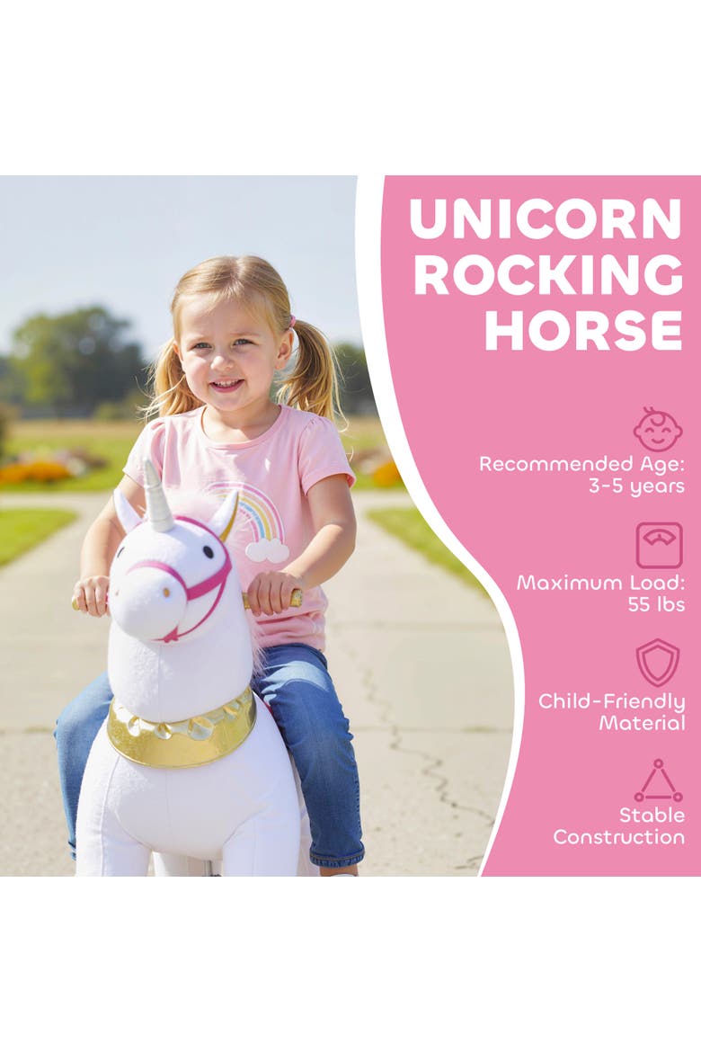 Ride on Unicorn Toy for Kids Plush Baby Rocking Horse Mechanical Walking Animal with Wheels No Batteries Required, Alternate, color, White