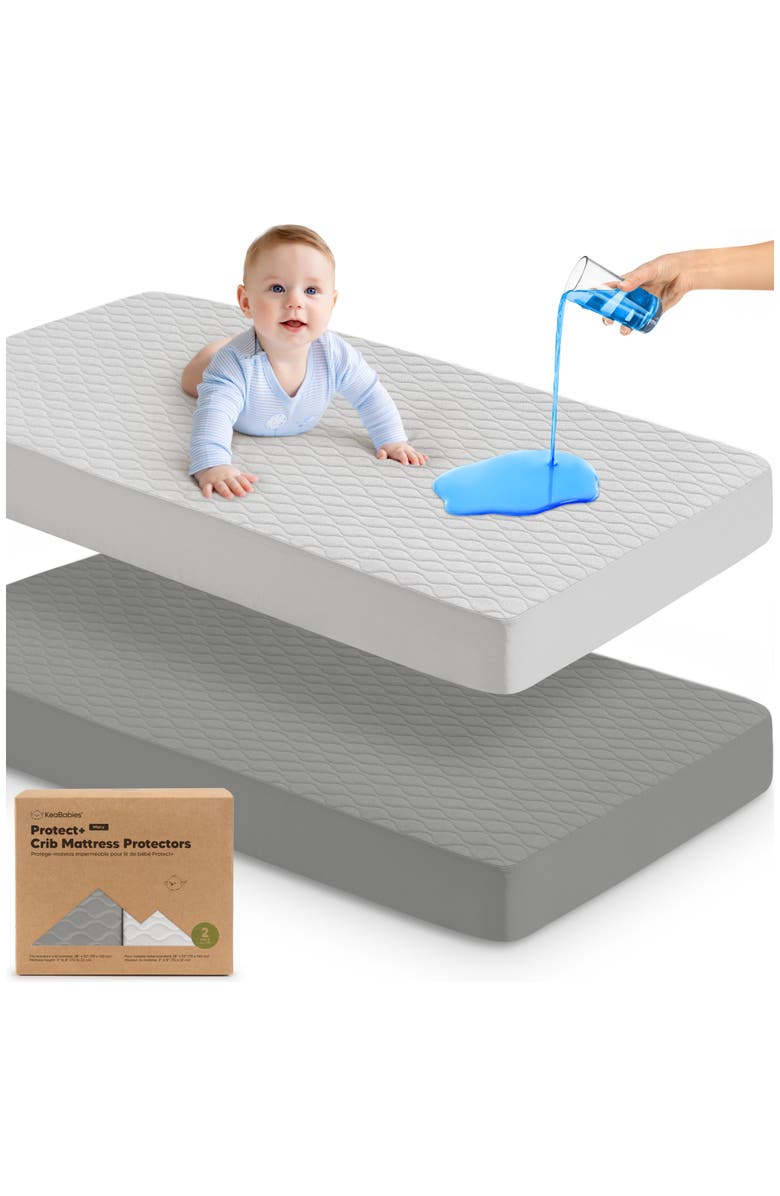 KeaBabies 2-Pack Mavy Protect+ Waterproof Crib Mattress Protector, Main, color, Granite