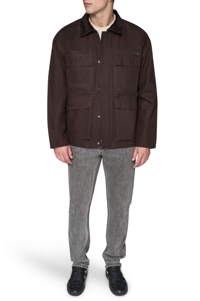 Waxed Cotton Jacket with Corduroy Collar, Alternate, color, BROWN