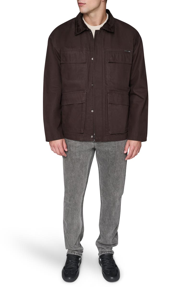 KARL LAGERFELD Waxed Cotton Jacket with Corduroy Collar, Alternate, color, Brown