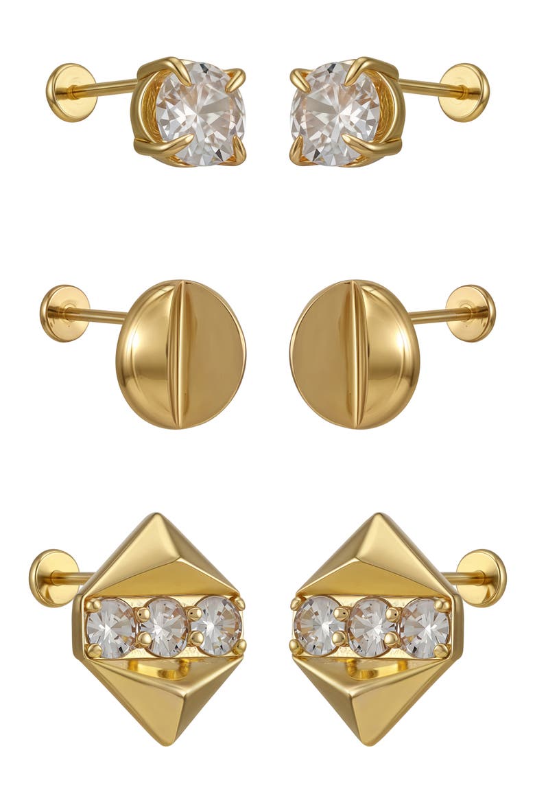 Set of 3 Assorted Stud Earrings, Alternate, color, GOLD