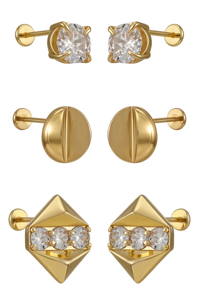 Vince Camuto Set of 3 Assorted Stud Earrings, Alternate, color, Gold