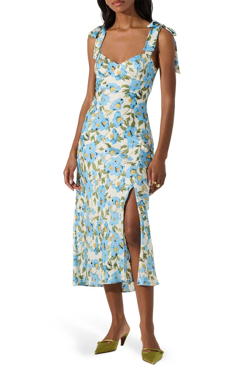 ASTR the Label Bow Strap Satin Dress, Main, color, Blue Floral