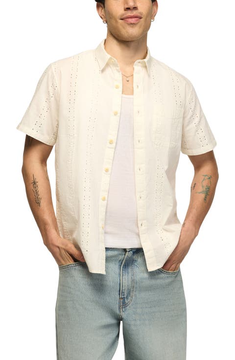 San Gabriel Short Sleeve Cotton Eyelet Button-Up Shirt