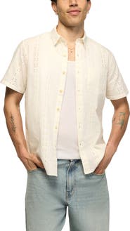 Lucky Brand San Gabriel Short Sleeve Cotton Eyelet Button-Up Shirt