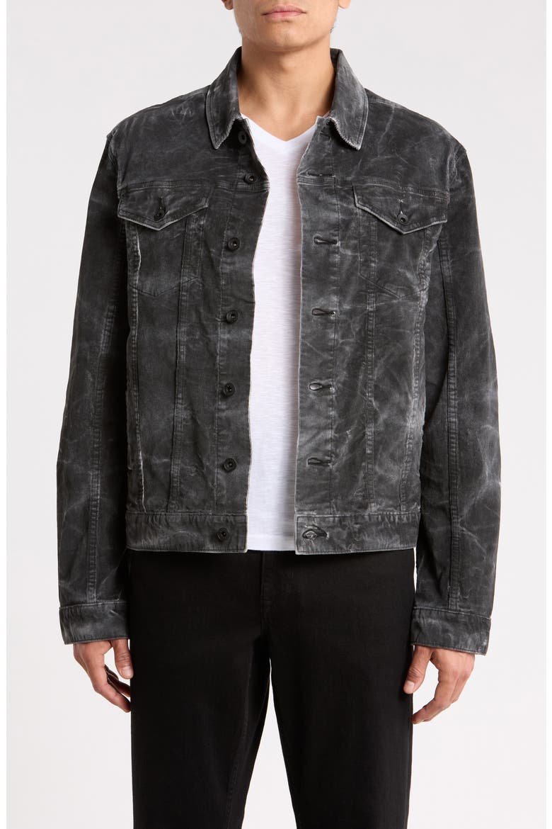 Wesley Stretch Cotton Trucker Jacket, Main, color, BLACK
