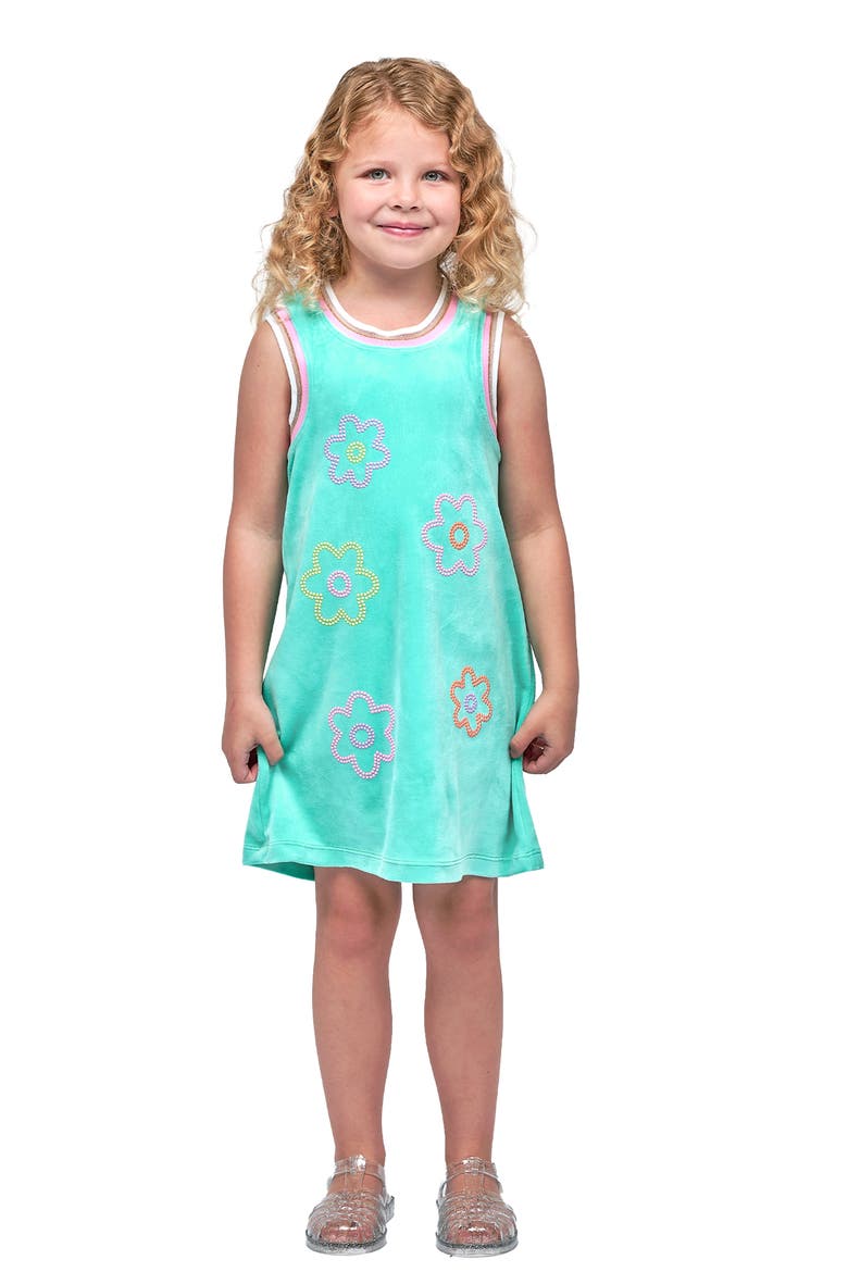 Kids' Flower Velour Dress, Alternate, color, TURQUOISE