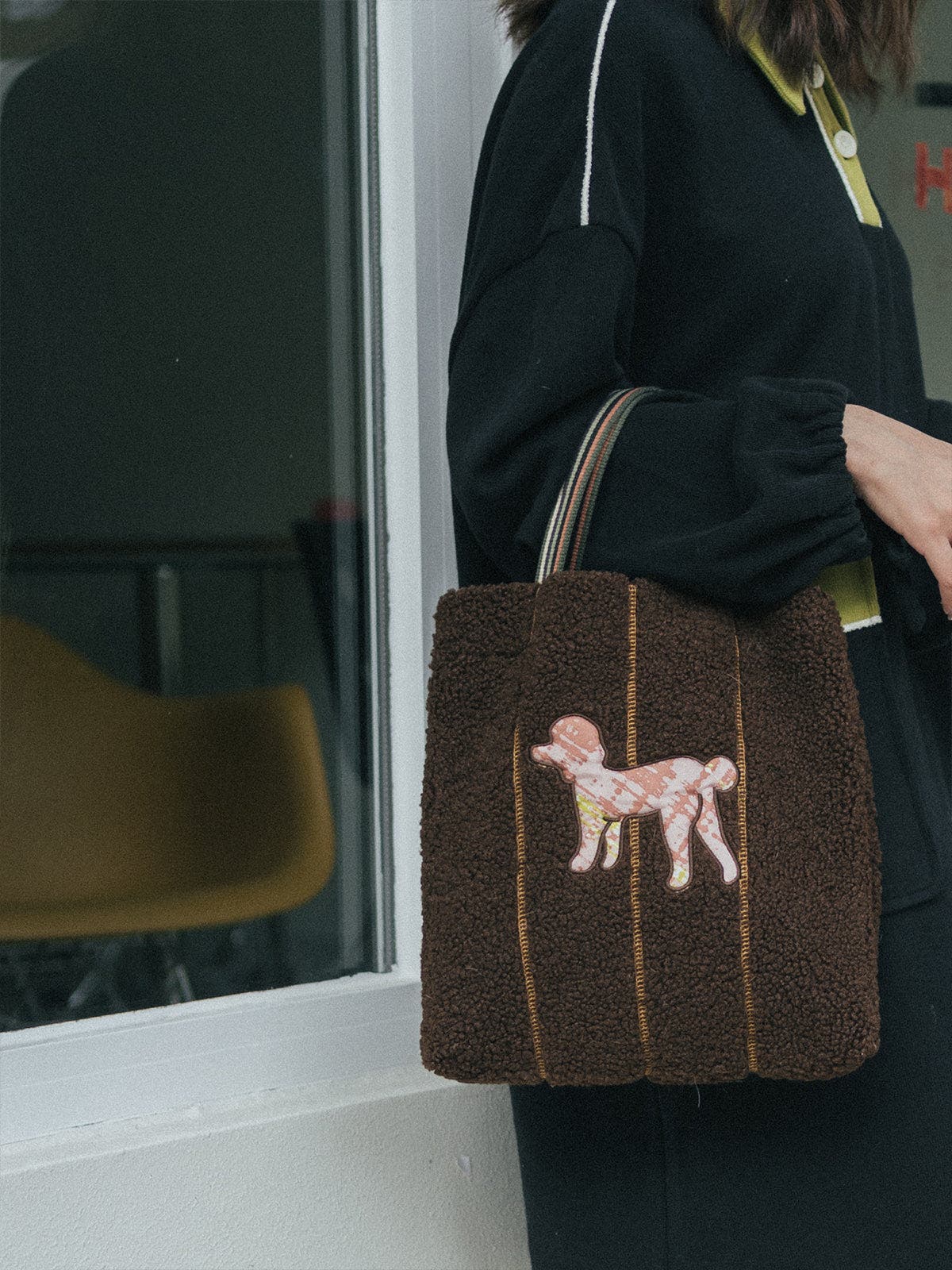 "Pan Pan" Shearling Tote Bag, Alternate, color, Chocolate