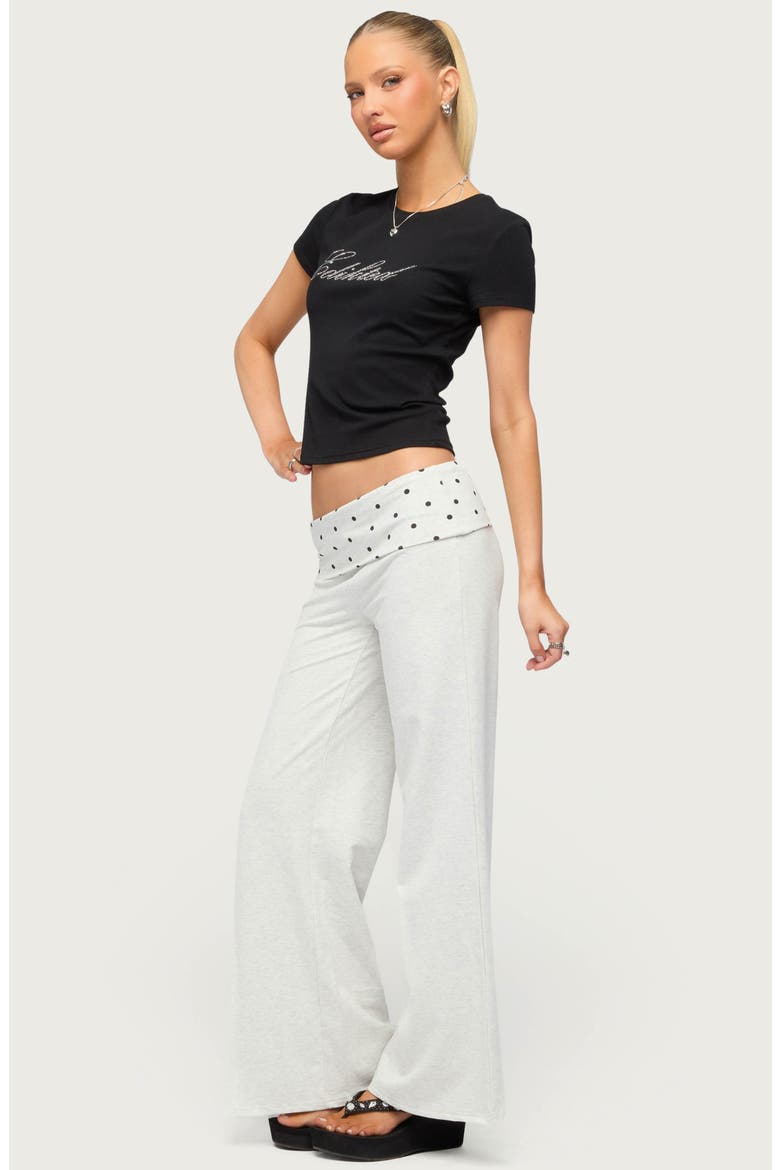 Reeva Polka Dot Foldover Flared Pants, Alternate, color, LIGHT-GRAY-MELANGE