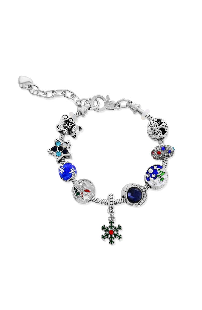 Donatello Gian Enamel and Crystal Holiday Bracelet, Main, color, Silver