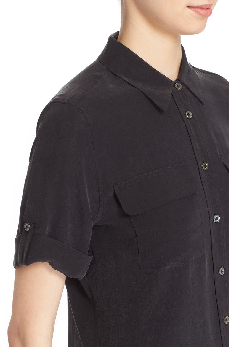 Slim Signature Short Sleeve Silk Shirt, Alternate, color, TRUE BLACK