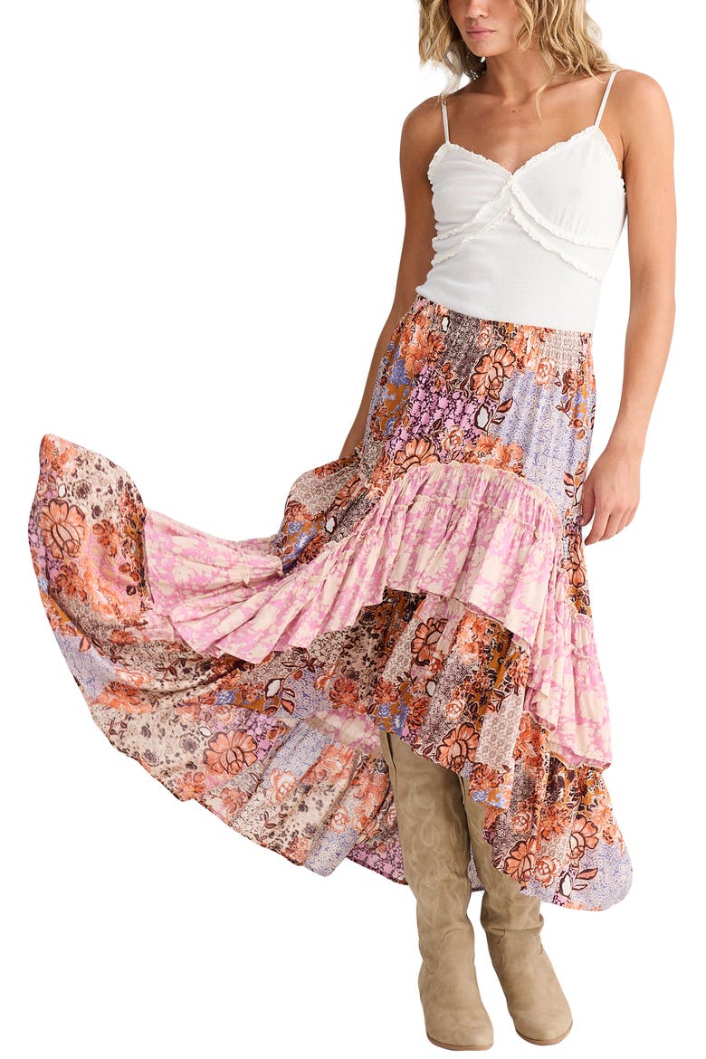Sassy Floral High Low Tiered Midi Skirt, Alternate, color, DREAM WEAVER W MEADOW MUSE
