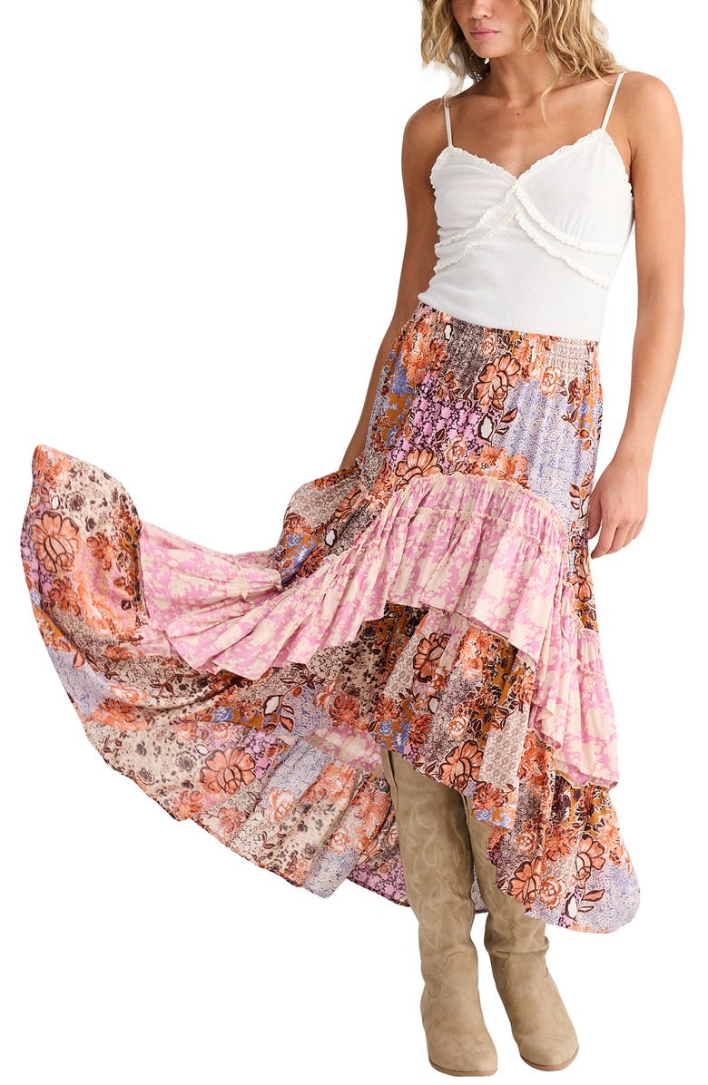 Talisman the Label Sassy Floral High Low Tiered Midi Skirt, Alternate, color, Dream Weaver W Meadow Muse