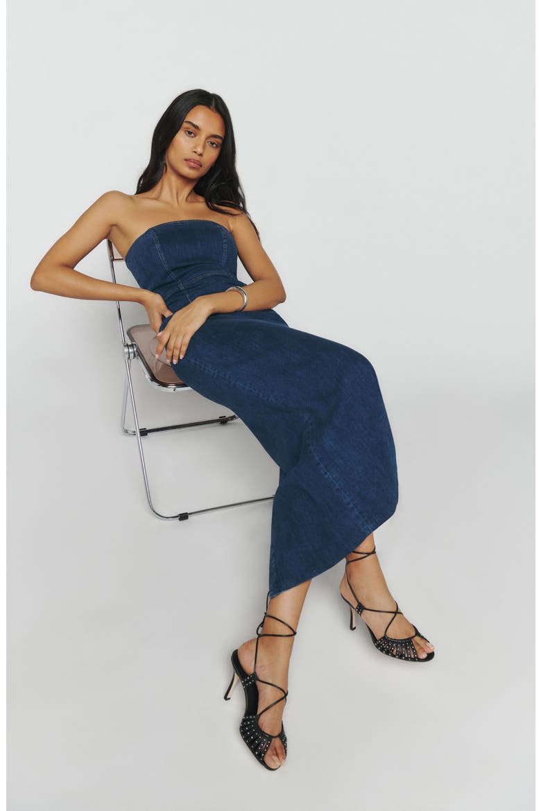 Eugenia Strapless Denim Dress, Alternate, color, SIMCOE