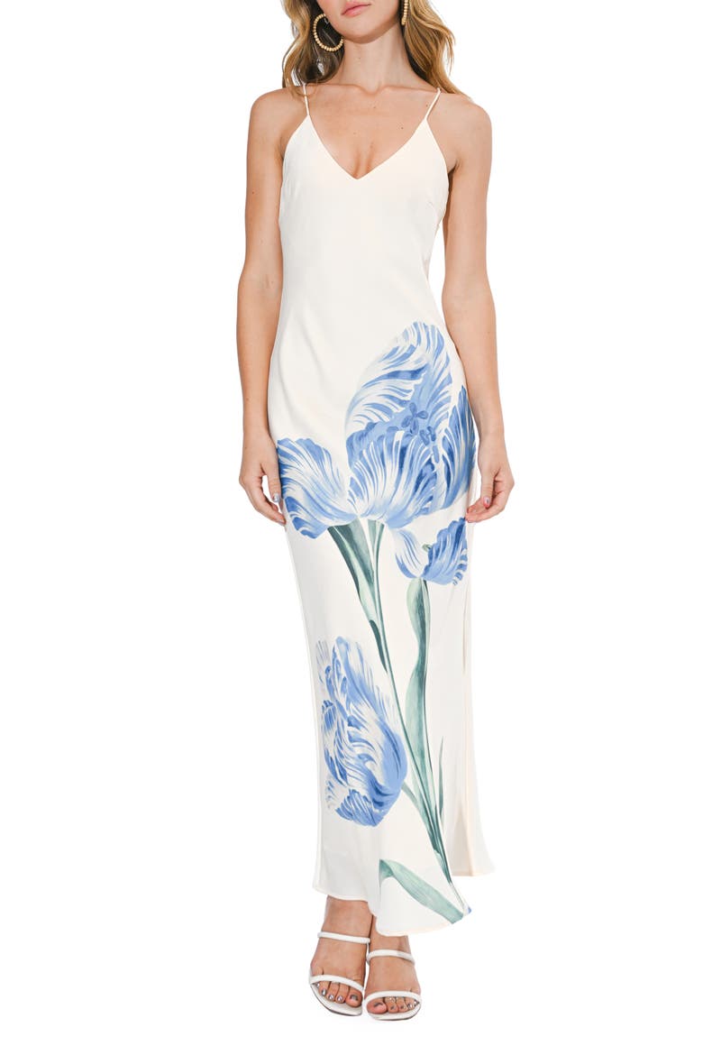 Corinne Floral Print Slipdress, Main, color, OFF WHITE