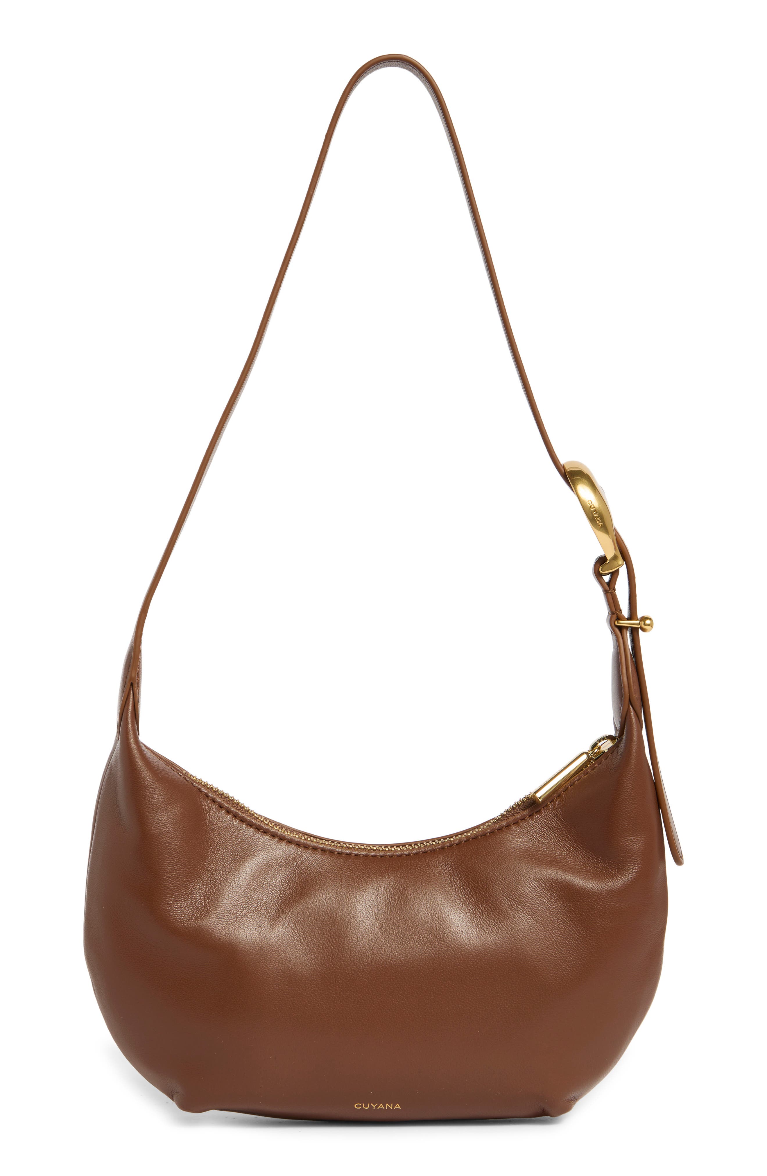 Cuyana Mini Celestia Leather Shoulder Bag, Main, color, Dark Chestnut