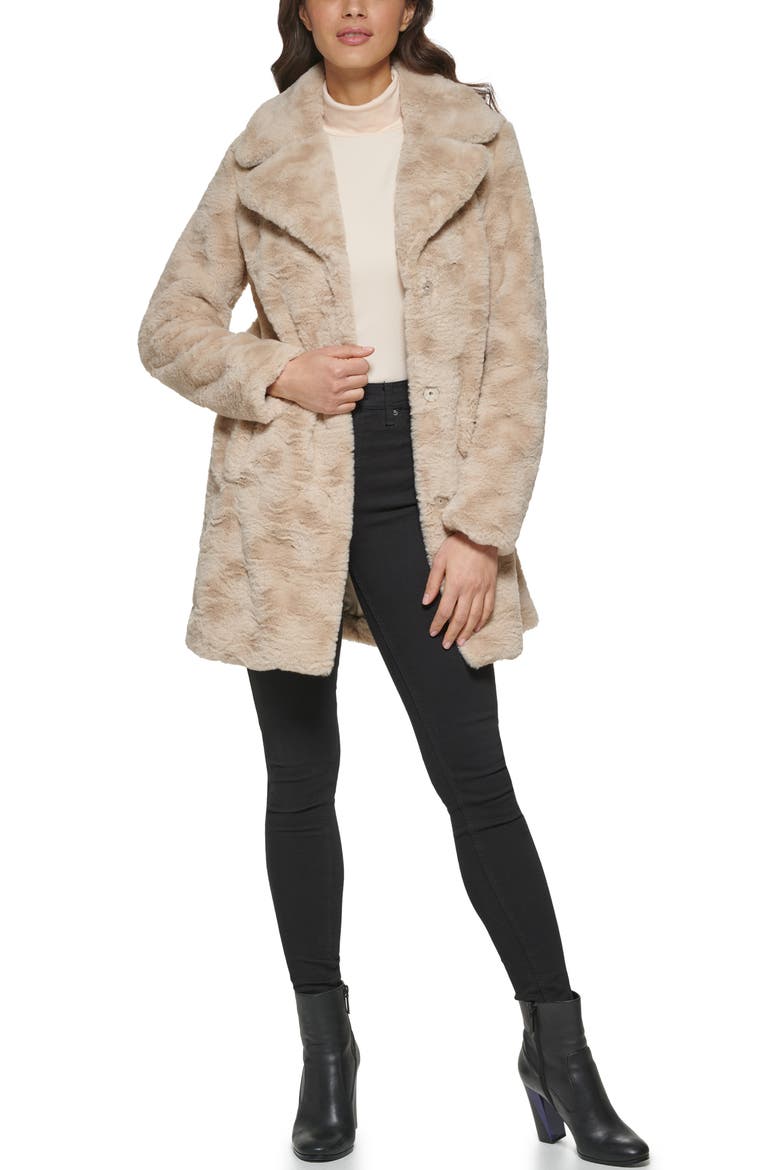 Notch Collar Faux Fur Coat, Alternate, color, CHAMPAGNE