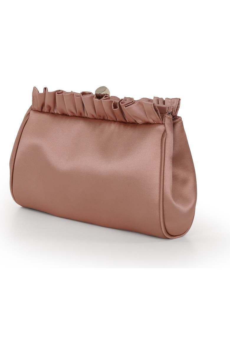 Jewel Badgley Mischka Olivia Satin Ruffle Top Pouch Clutch, Alternate, color, English Rose