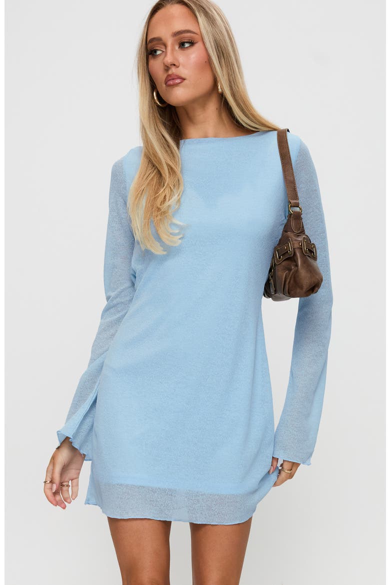 Visualize Drape Back Long Sleeve Knit Minidress, Alternate, color, LIGHT BLUE