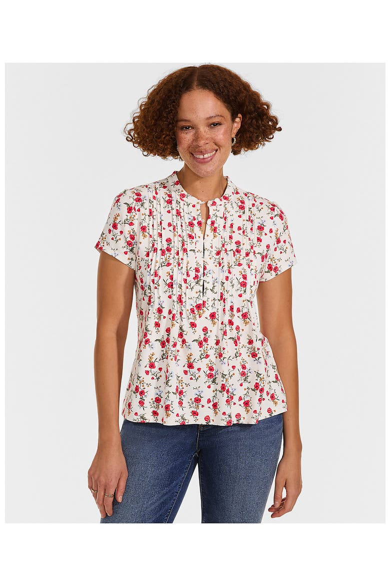 Tall Lightweight Jersey Button Pintuck Top, Alternate, color, Ivory Mini Poppy Floral