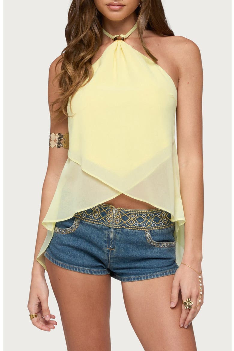 Split Open Back Chiffon Halter Top, Main, color, LIGHT-YELLOW