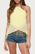 EDIKTED Split Open Back Chiffon Halter Top