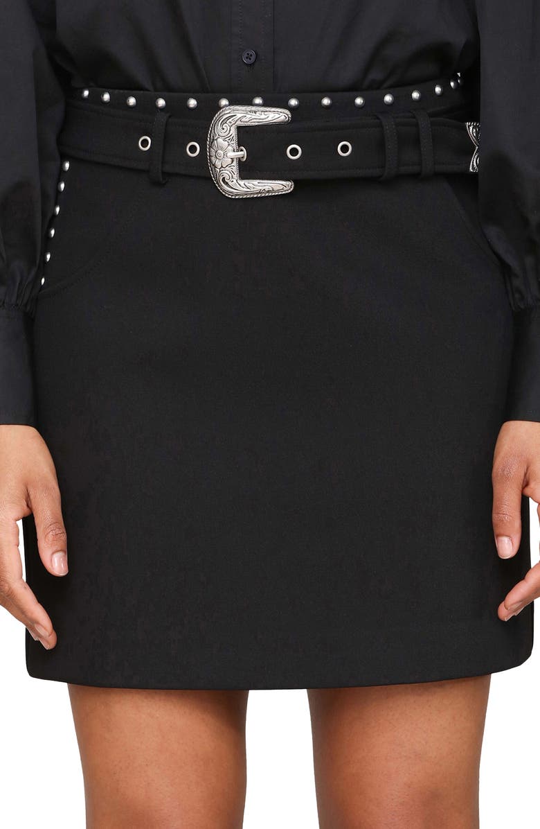 Avec Les Filles Belted Faux Suede Western Miniskirt, Alternate, color, Black