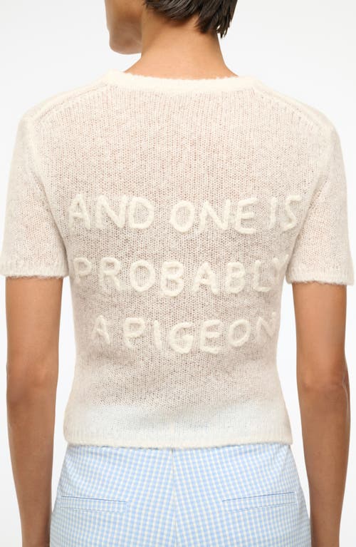 Staud Embroidered Short Sleeve Alpaca & Wool Graphic Sweater In Ivory