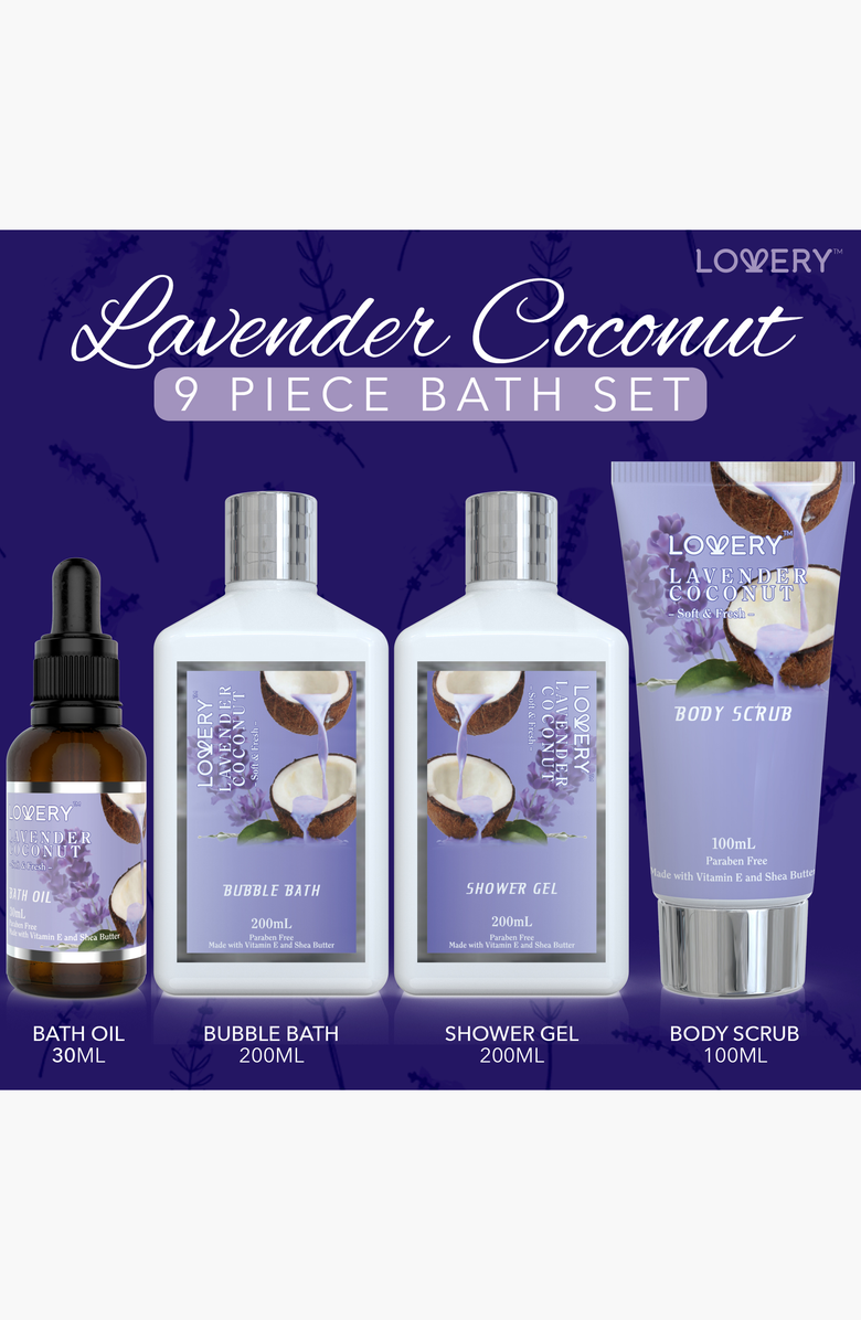Lovery Lavender Coconut Home Spa Gift Set - Handmade Pearl Basket - 9pc, Alternate, color, Lavender Coconut