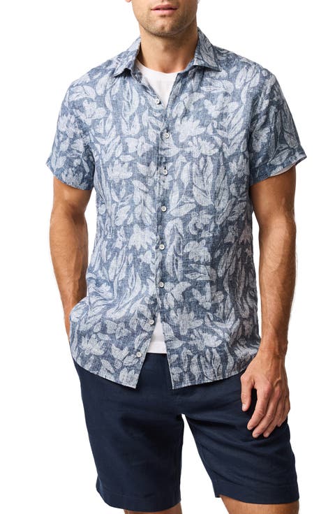 Glen Afton Floral Short Sleeve Linen Button-Up Shirt
