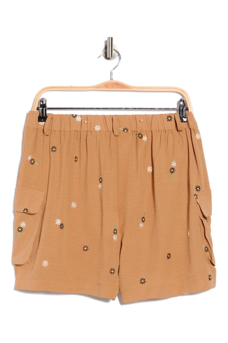 Floral Embroidered Cargo Miniskort, Alternate, color, CAMEL
