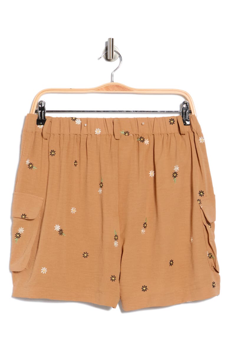 Ellen Tracy Floral Embroidered Cargo Miniskort, Alternate, color, Camel