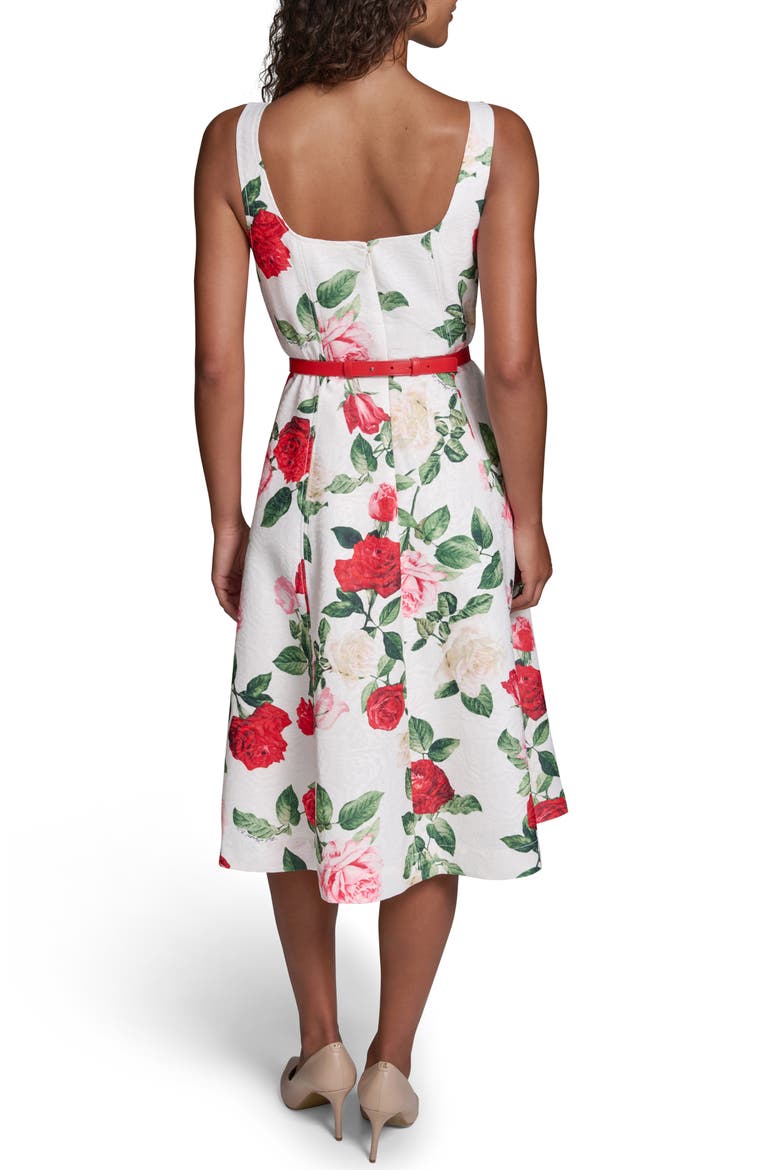 Rose Brocade Belted Dress, Alternate, color, SOFT WHITE MULTI