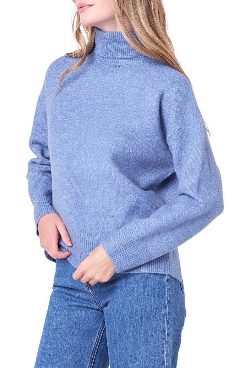 Notch Hem Turtleneck Sweater, Alternate, color, BLUE