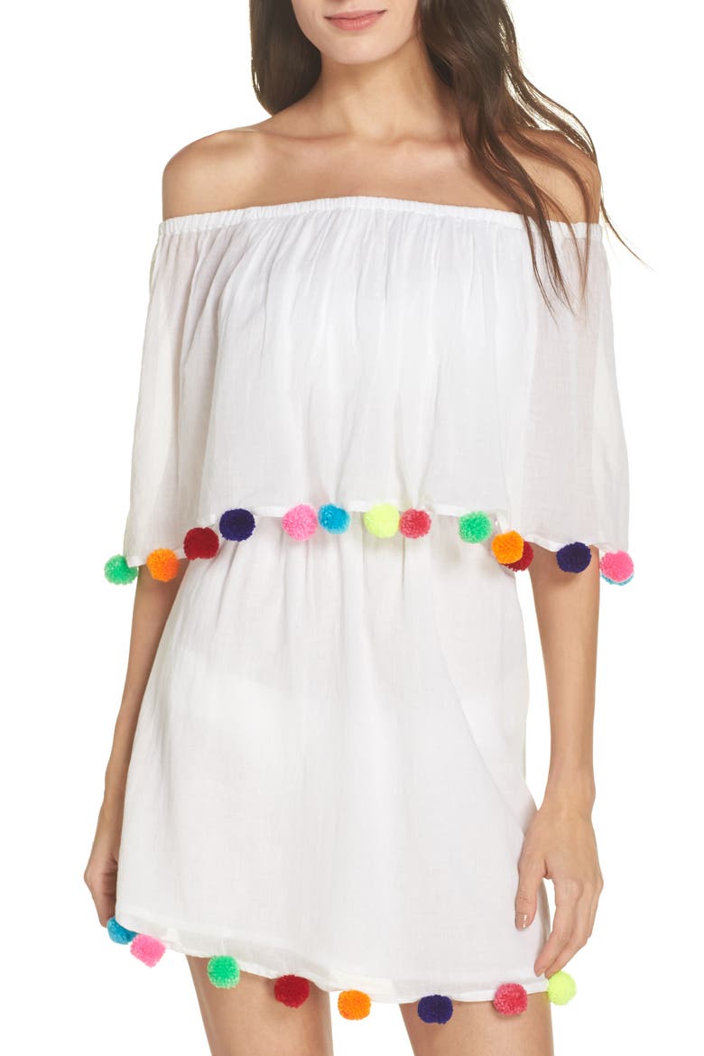 Pompom Festival Cover-Up Dress, Main, color, WHITE