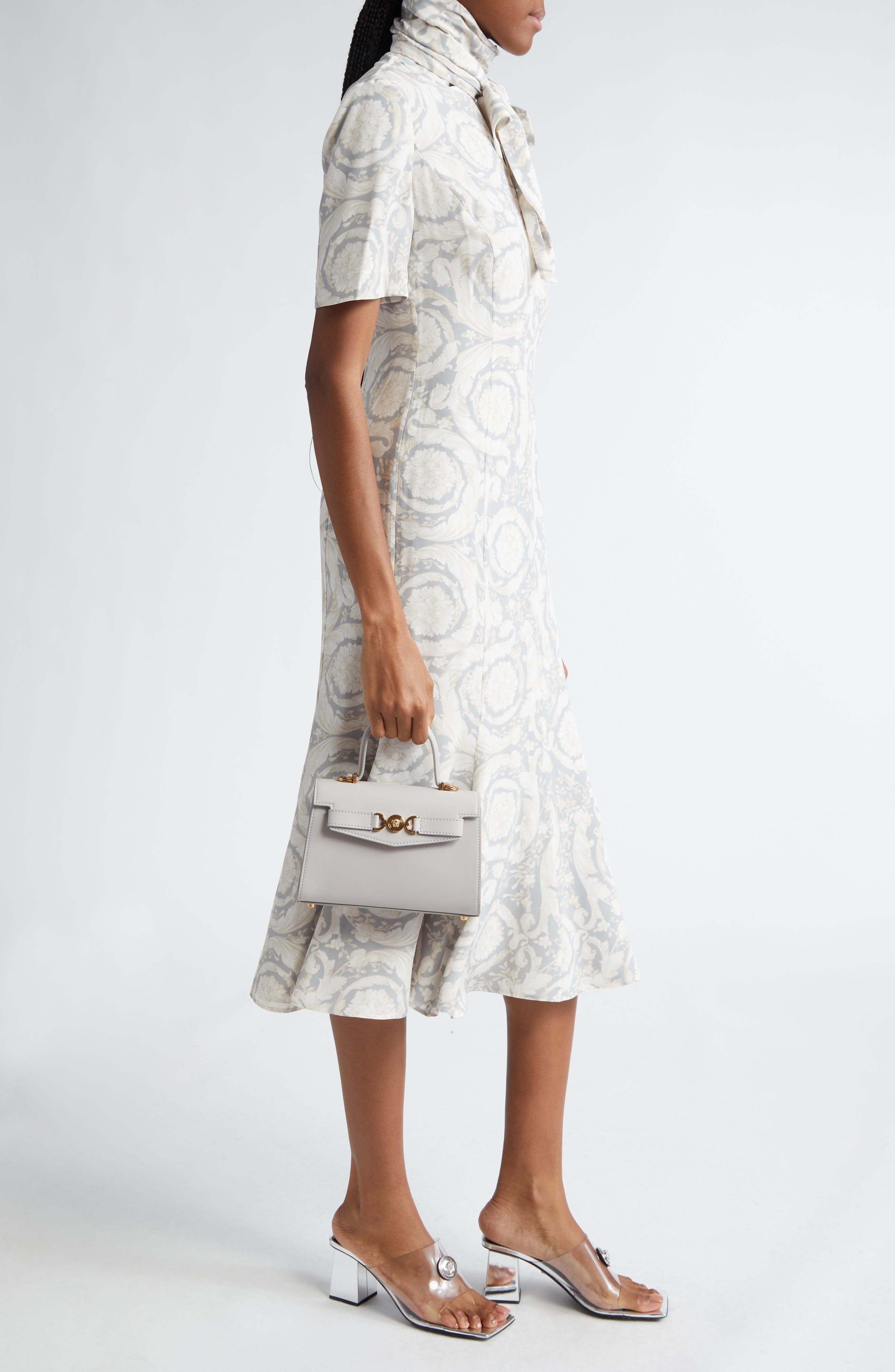 Medusa Leather Top Handle Bag, Alternate, color, PEARL GREY-GOLD VERSACE
