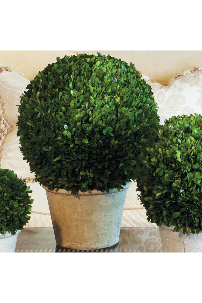 Boxwood 12" Faux (Fake) Ball In Pot, Alternate, color, Green