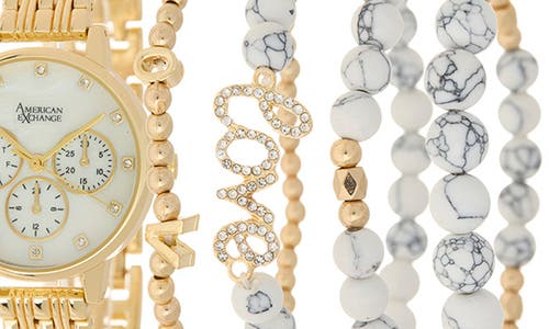 American Exchange Crystal Chronograph Bracelet Watch & Assorted Bracelets Set, 32mm In Gold