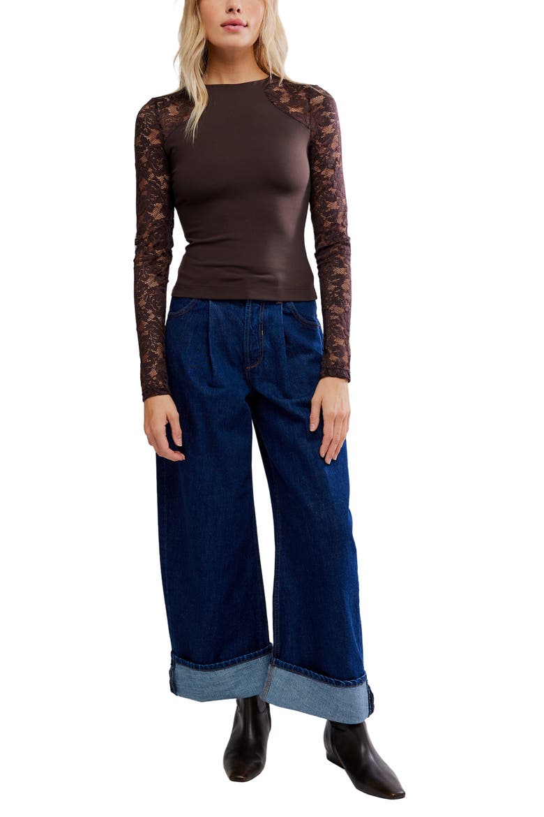 No Excuses Lace Sleeve Top, Alternate, color, HOT FUDGE