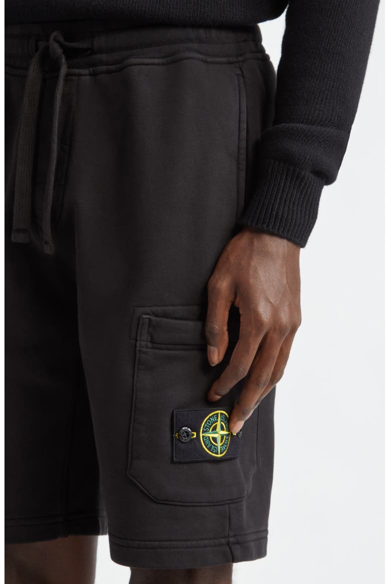 Fleece Drawstring Cargo Shorts, Alternate, color, BLACK