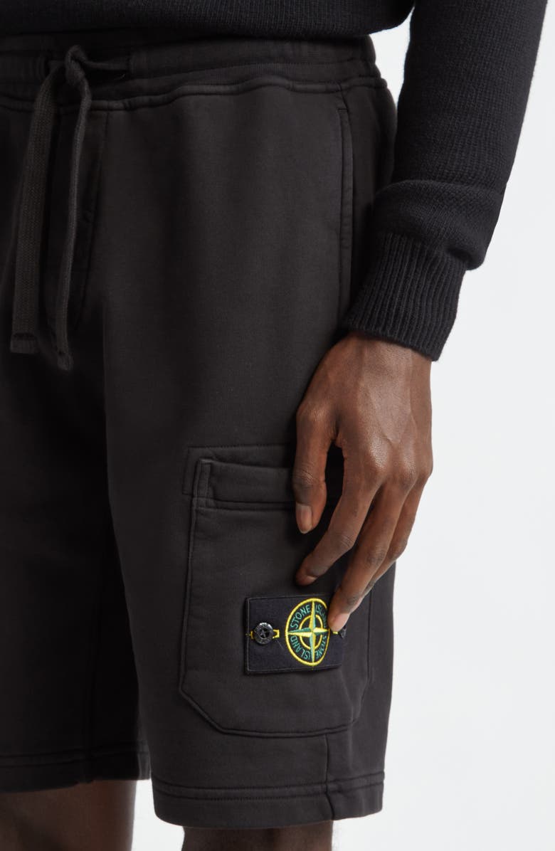 Stone Island Fleece Drawstring Cargo Shorts, Alternate, color, Black